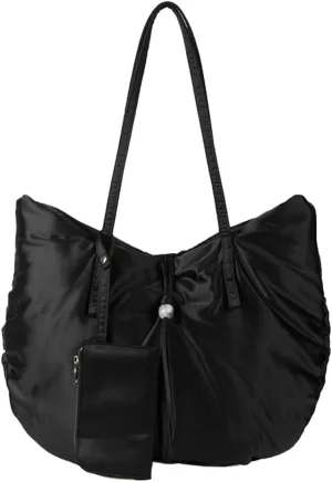 Large Tote Bag Nylon Shoulder Bags for Women Lightweight Foldable Work Purse Top Handle Handbags with Extra Purse