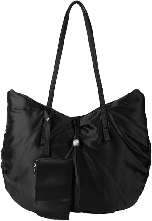 Large Tote Bag Nylon Shoulder Bags for Women Lightweight Foldable Work Purse Top Handle Handbags with Extra Purse