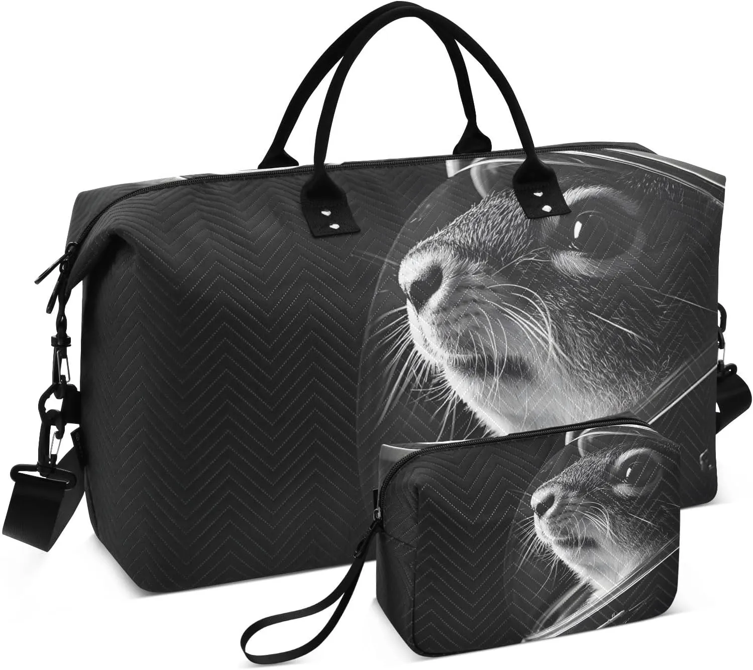 Large Travel Duffel Bag, Cool Squirrel Astronaut Sport Tote Gym Bag, Shoulder Weekender Overnight Bag for Women Men, Carry On Luggage with Toiletry Bag