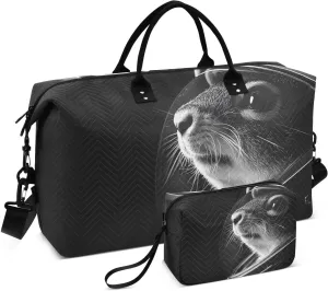 Large Travel Duffel Bag, Cool Squirrel Astronaut Sport Tote Gym Bag, Shoulder Weekender Overnight Bag for Women Men, Carry On Luggage with Toiletry Bag