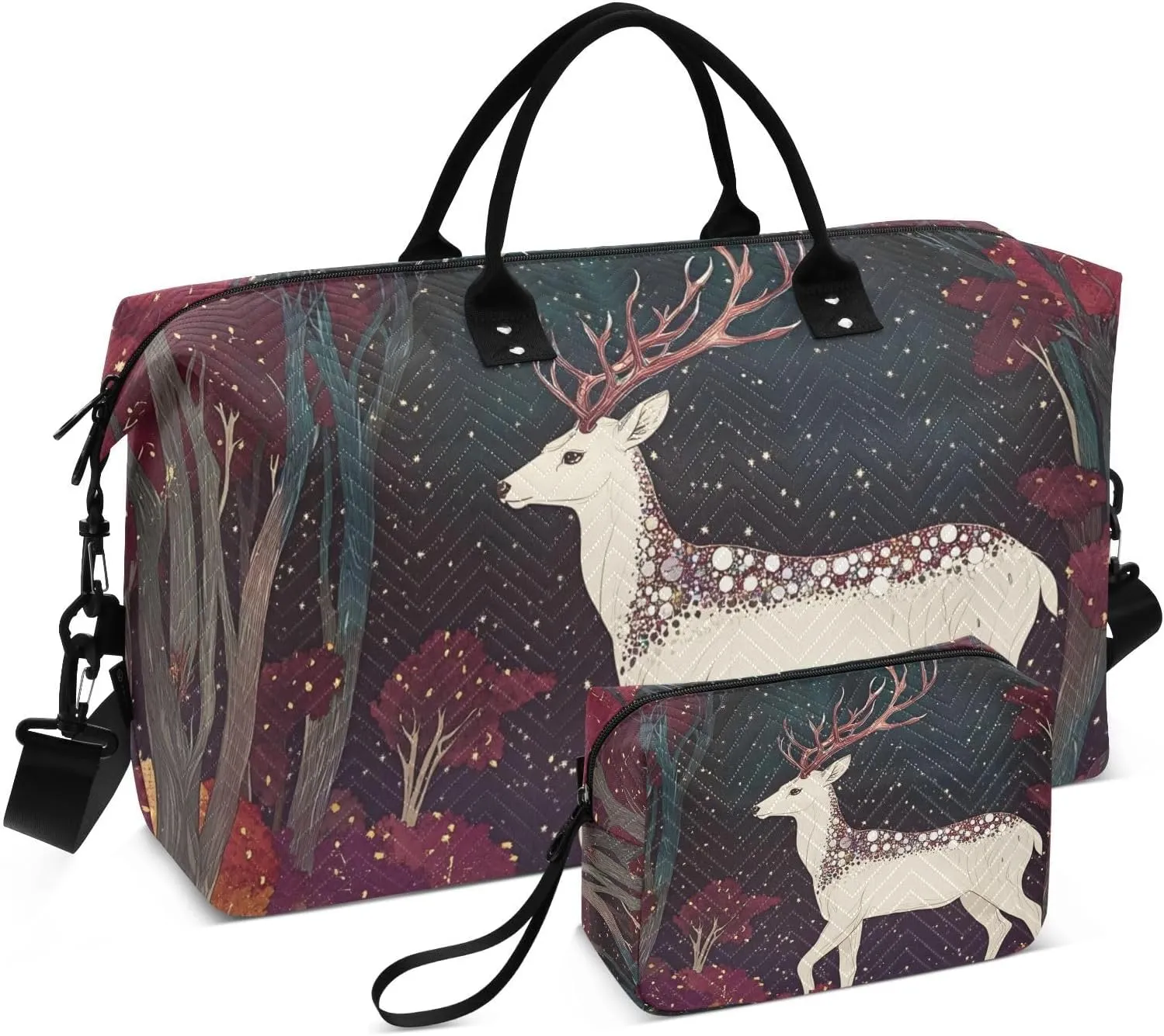 Large Travel Duffel Bag, Elk Fantasy Forest Sport Tote Gym Bags, Shoulder Weekender Overnight Bags for Women Men, Carry On Luggage with Toiletry Bag