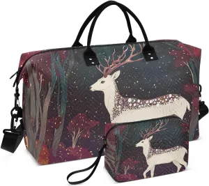 Large Travel Duffel Bag, Elk Fantasy Forest Sport Tote Gym Bags, Shoulder Weekender Overnight Bags for Women Men, Carry On Luggage with Toiletry Bag