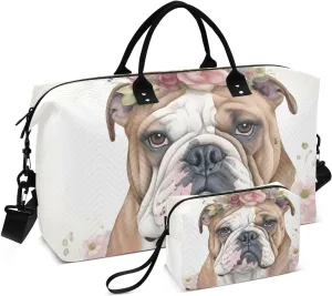 Large Travel Duffel Bag, Pug Dog Garland Watercolor Sport Tote Gym Bag, Shoulder Weekender Overnight Bag for Women Men, Carry On Luggage with Toiletry Bag