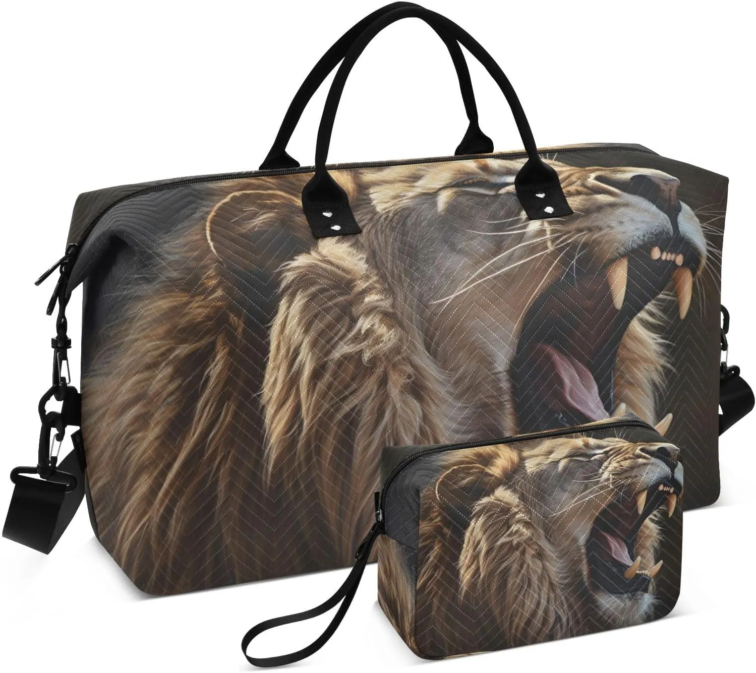 Large Travel Duffel Bag, Roar Lion Face Sports Tote Gym Bag, Shoulder Weekender Overnight Bag for Women Men, Carry On Luggage with Toiletry Bags
