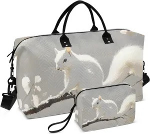 Large Travel Duffel Bag, Squirrel Branch White Sport Tote Gym Bags, Shoulder Weekender Overnight Bags for Women Men, Carry On Luggage with Toiletry Bag