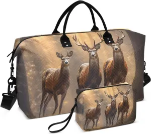 Large Travel Duffel Bag, Sunlight Forest Elks Sport Tote Gym Bag, Shoulder Weekender Overnight Bag for Women Men, Carry On Luggage with Toiletry Bag