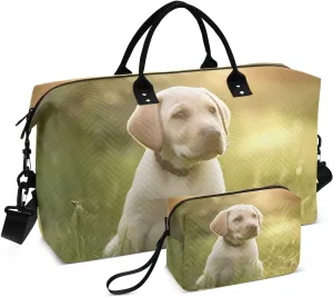 Large Travel Duffel Bag, Sunlight Grass Puppy Sport Tote Gym Bag, Shoulder Weekender Overnight Bag for Women Men, Carry On Luggage with Toiletry Bag