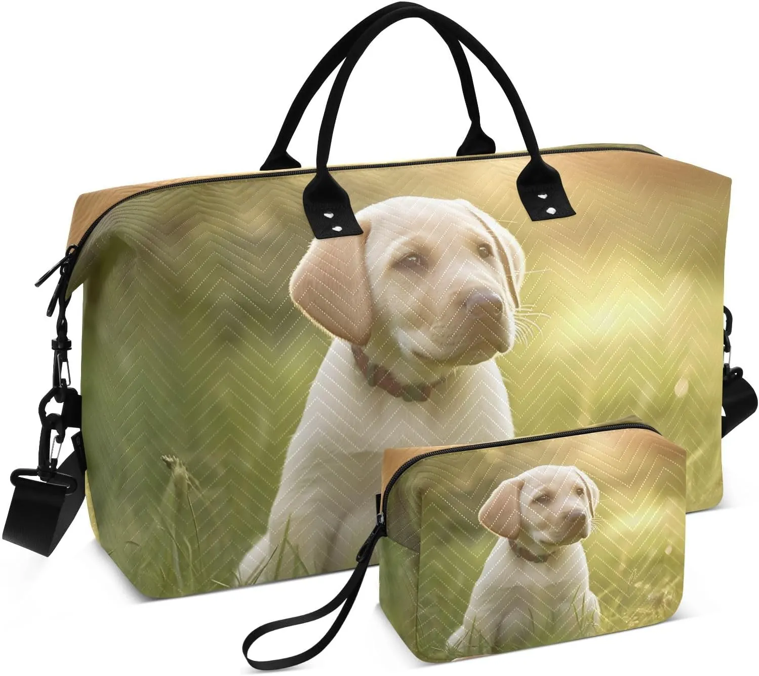 Large Travel Duffel Bag, Sunlight Grass Puppy Sport Tote Gym Bag, Shoulder Weekender Overnight Bag for Women Men, Carry On Luggage with Toiletry Bag
