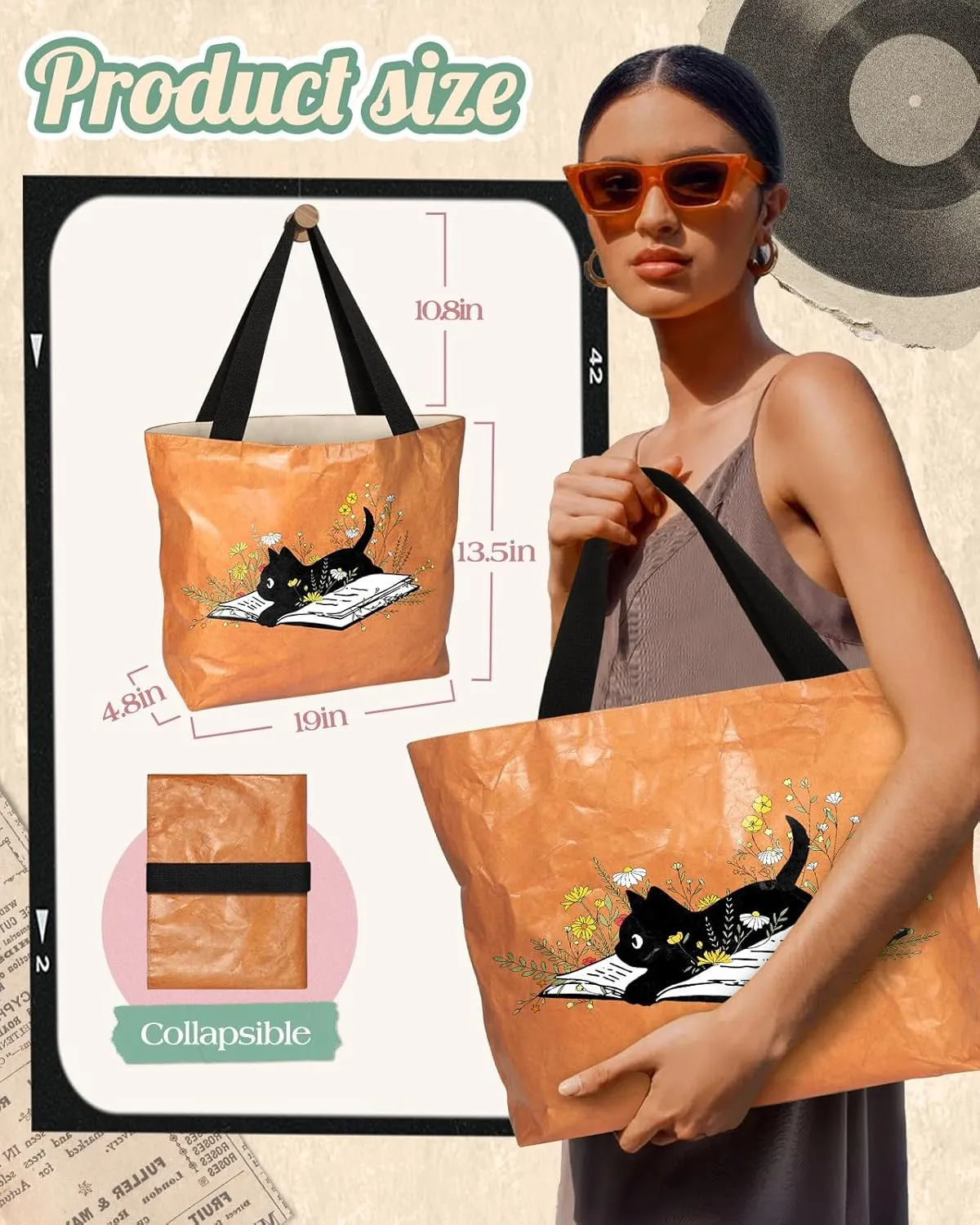 Large Tyvek Tote Bag Aesthetic Beach Bag - Cute Reusable Waterproof Size 19'' ×13'' for Women Girls Shopping, Gym