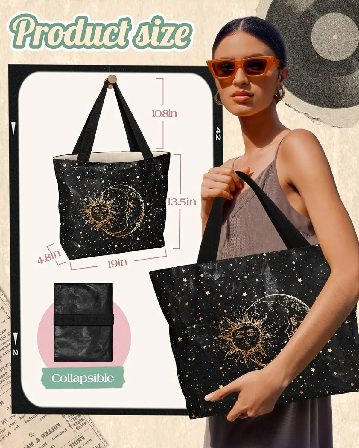 Large Tyvek Tote Bag Aesthetic Beach Bag - Cute Reusable Waterproof Size 19'' ×13'' for Women Girls Shopping, Gym