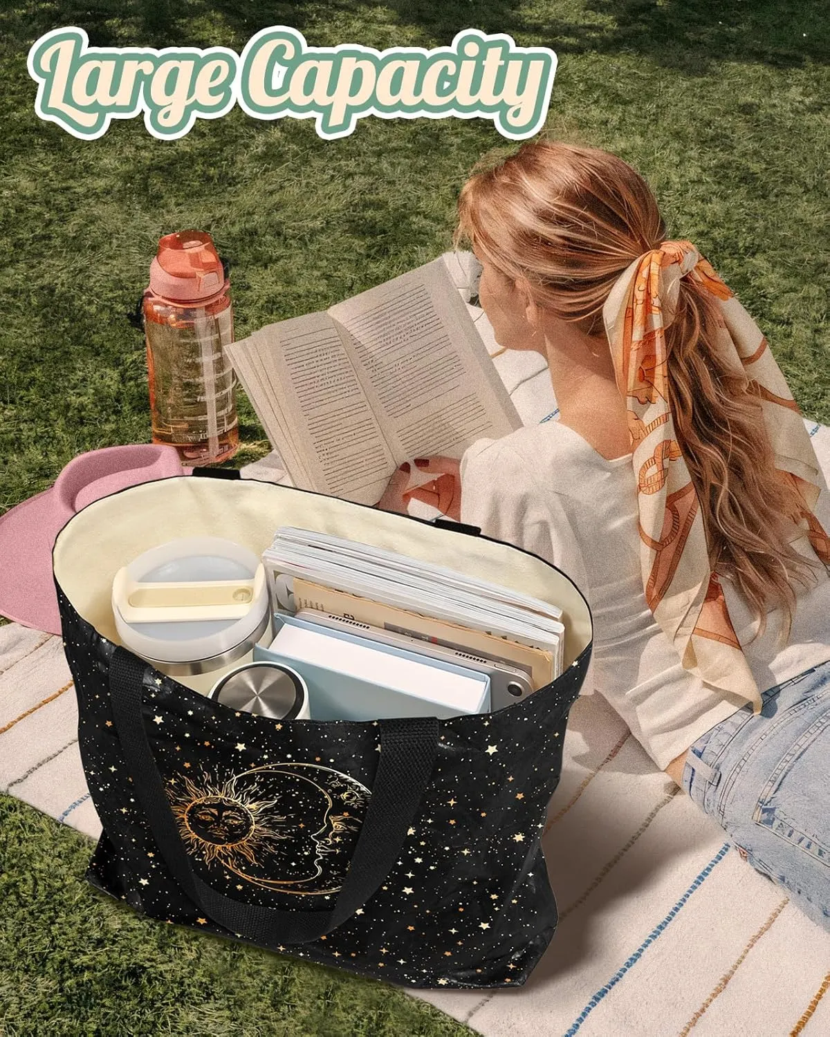 Large Tyvek Tote Bag Aesthetic Beach Bag - Cute Reusable Waterproof Size 19'' ×13'' for Women Girls Shopping, Gym