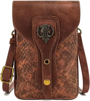 Larswon Renaissance Bag, Medieval Leather Belt Bag - Small Crossbody Bag, Cell Phone Pouch - Brown Fairy
