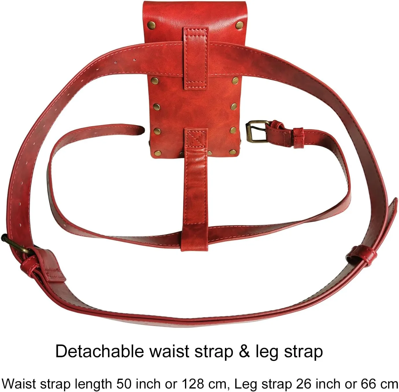 Larswon Renaissance Leg Harness Bag - Synthetic Leather Belt Bag for Women - Red