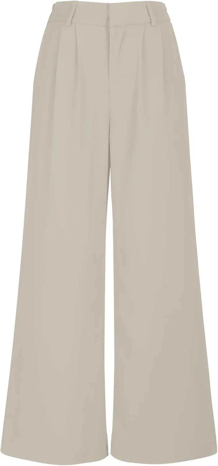 Lastesso Pants for Women Solid Straight Wide Leg Trousers with Pcoekts High Waisted Baggy Business Casual Suit Pants