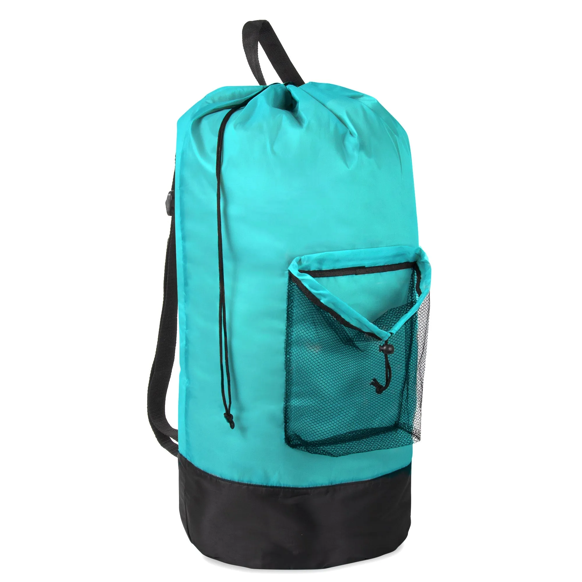Laundry Bag Backpack with Front Mesh Pocket - Turquoise Wholesale