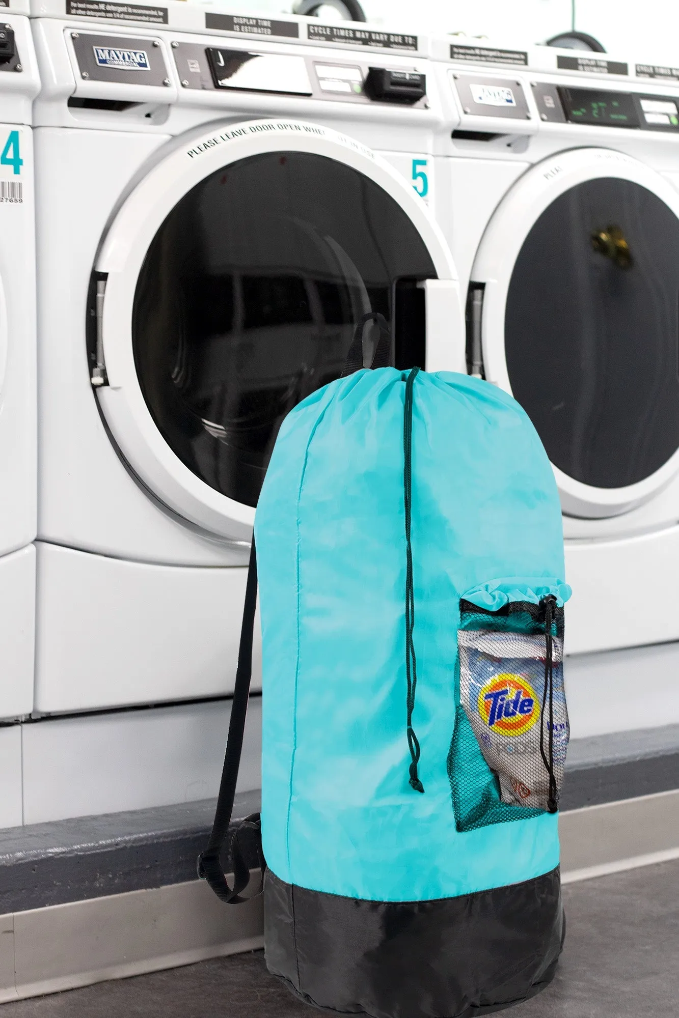Laundry Bag Backpack with Front Mesh Pocket - Turquoise Wholesale