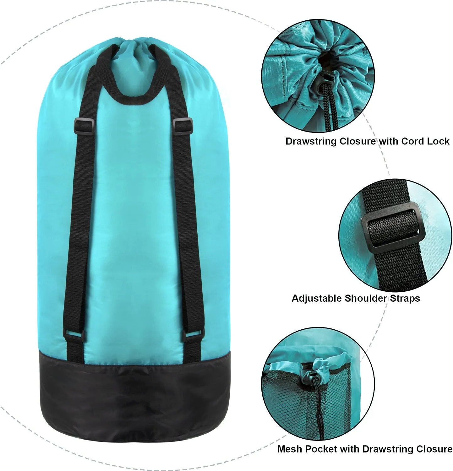 Laundry Bag Backpack with Front Mesh Pocket - Turquoise Wholesale
