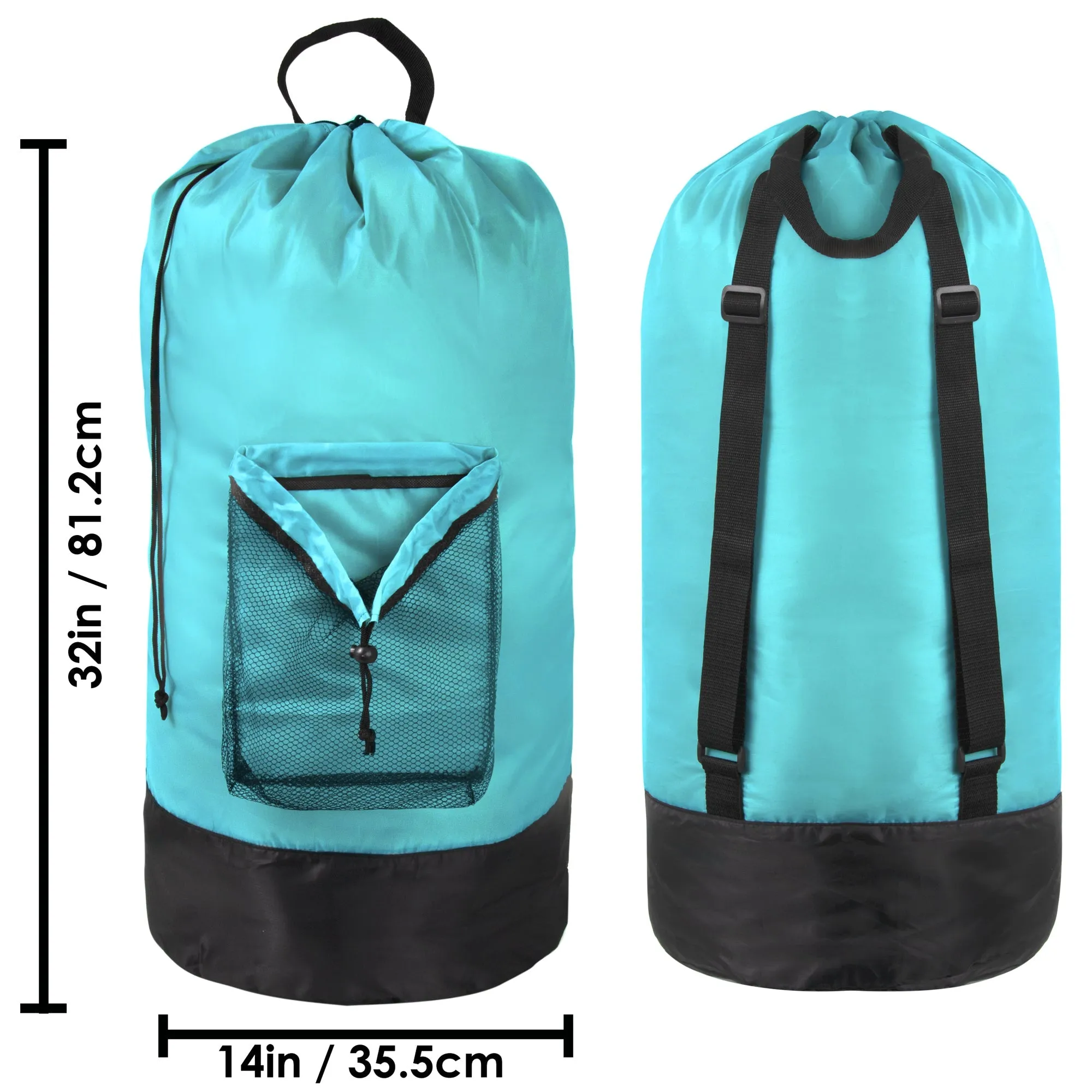 Laundry Bag Backpack with Front Mesh Pocket - Turquoise Wholesale