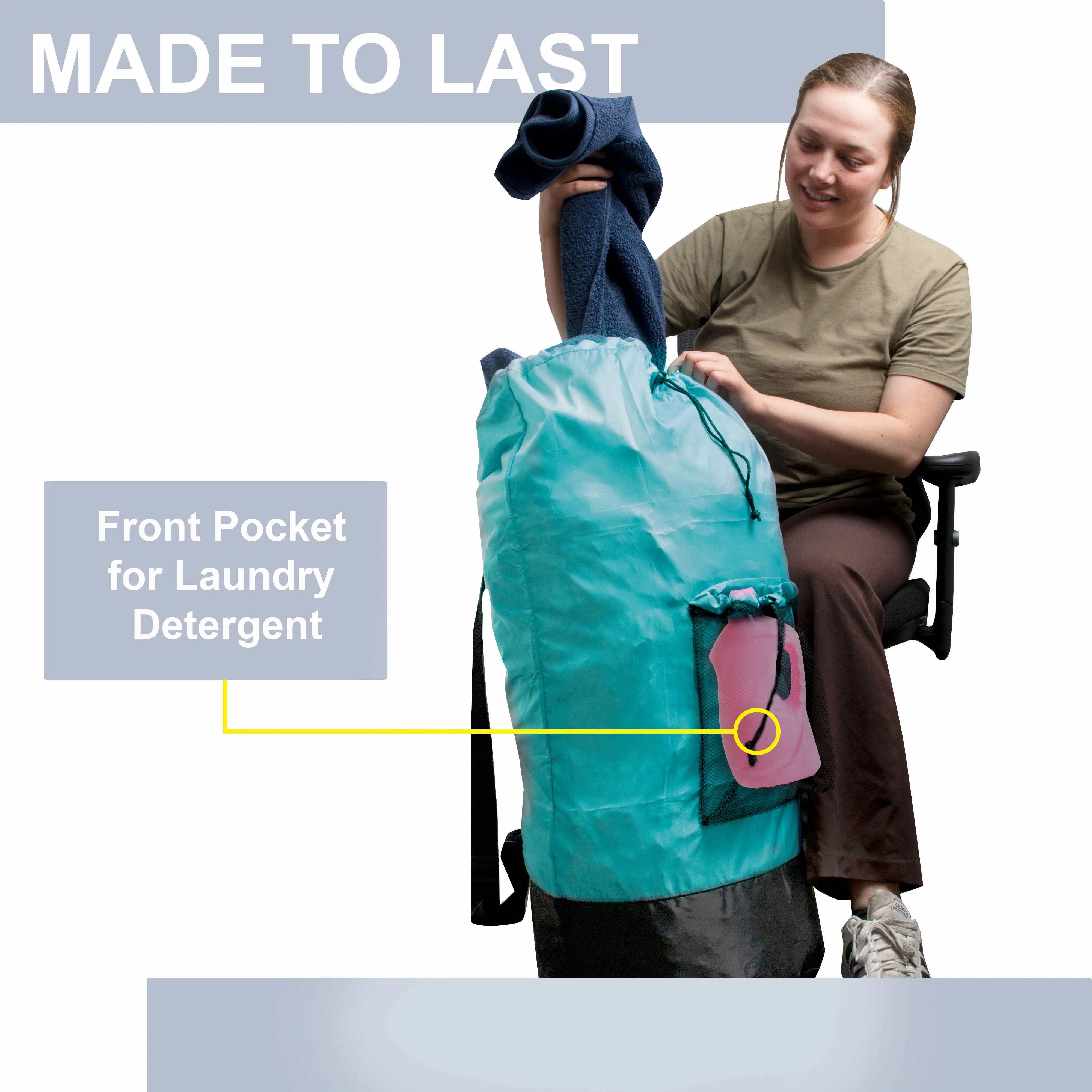 Laundry Bag Backpack with Front Mesh Pocket - Turquoise Wholesale