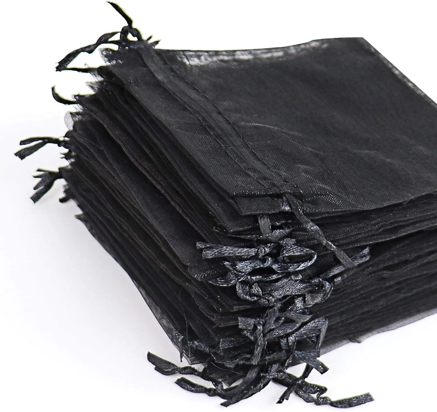 Lautechco 100Pcs Organza Bags - 3x4 inches Black Mesh Drawstring Gift Bags for Christmas