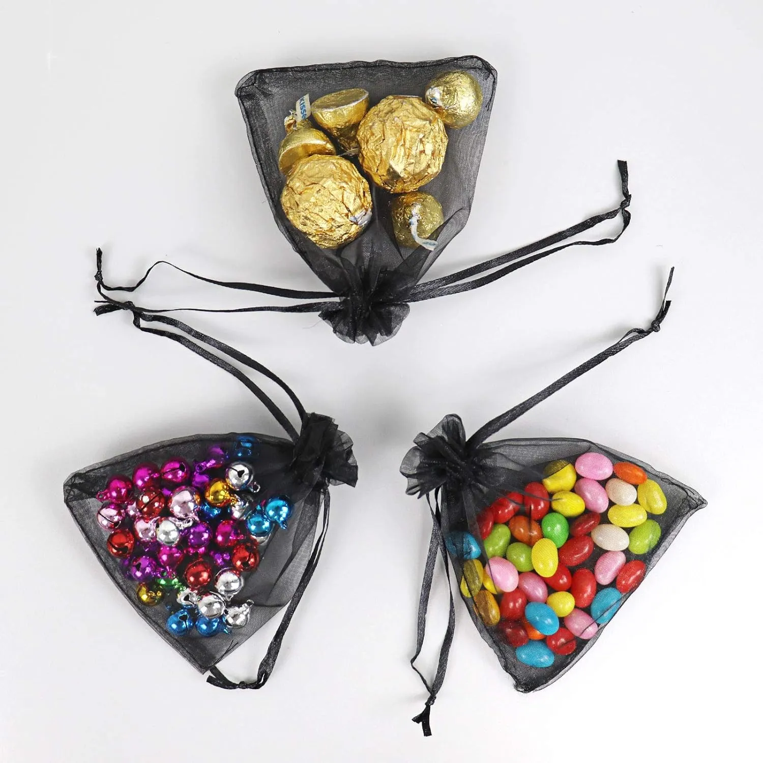 Lautechco 100Pcs Organza Bags - 3x4 inches Black Mesh Drawstring Gift Bags for Christmas