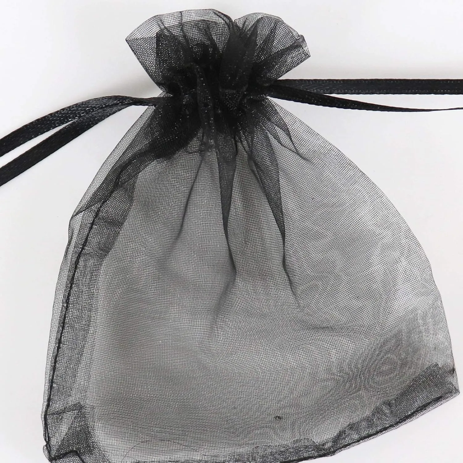 Lautechco 100Pcs Organza Bags - 3x4 inches Black Mesh Drawstring Gift Bags for Christmas