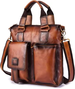 Le'aokuu Mens Crazy Horse Leather Shoulder Messenger Cross Body Satchel Tote Bag 12" Tablet B259