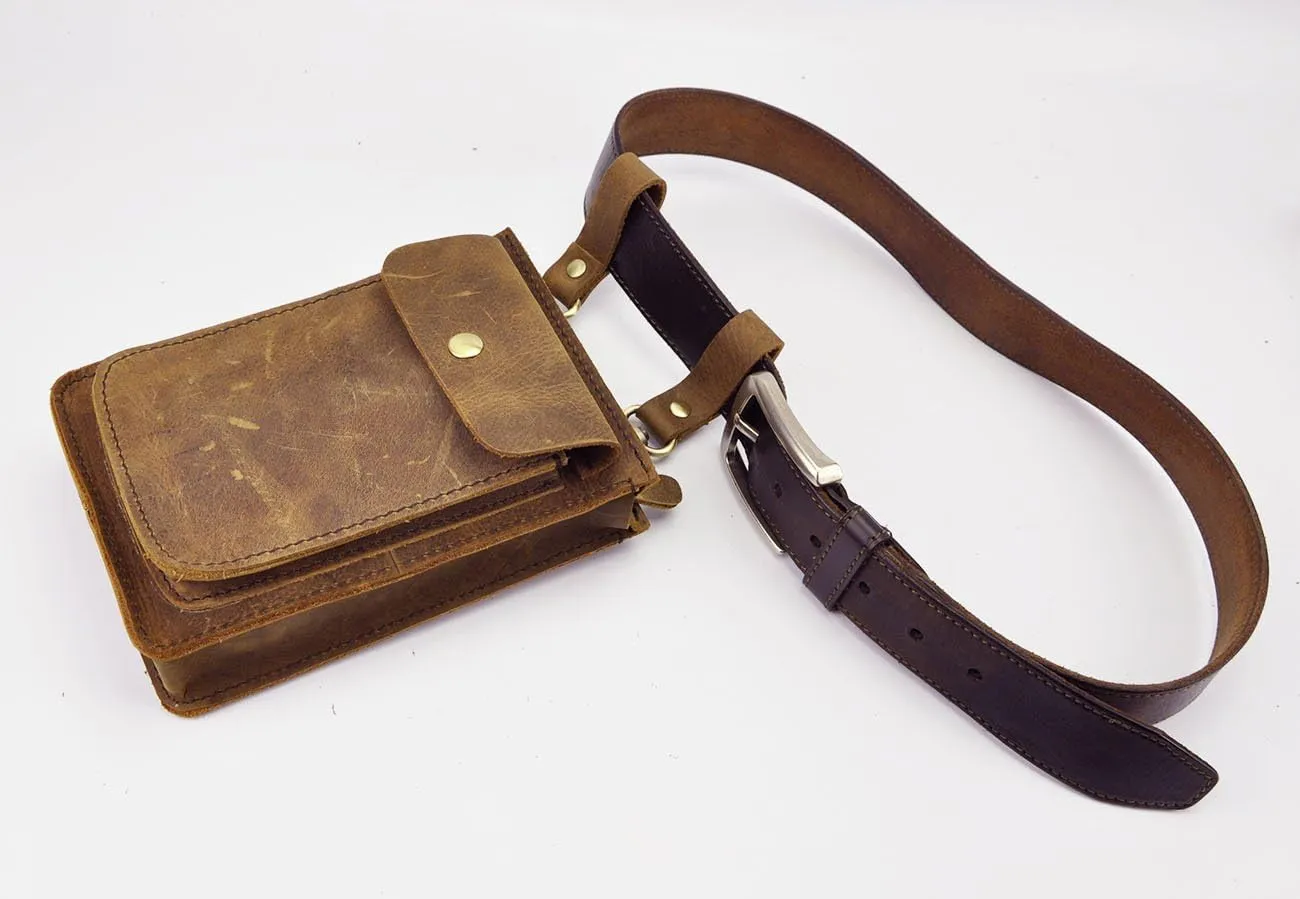 Le'aokuu Mens Genuine Leather Fanny Messenger Shoulder Satchel Waist Bag Pack