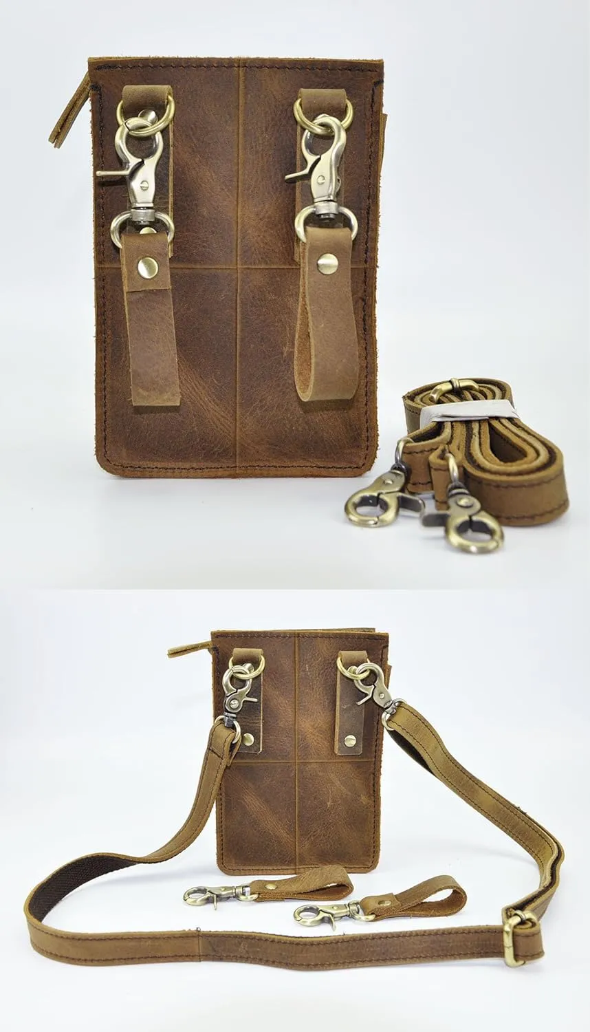 Le'aokuu Mens Genuine Leather Fanny Messenger Shoulder Satchel Waist Bag Pack