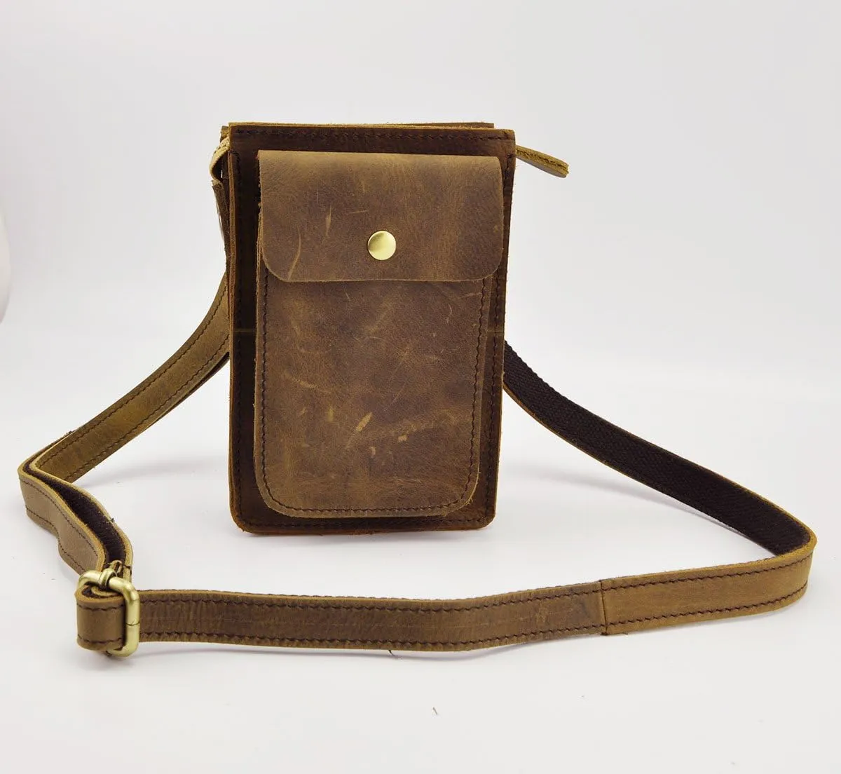 Le'aokuu Mens Genuine Leather Fanny Messenger Shoulder Satchel Waist Bag Pack