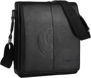 Leathario Crossbody Bag for Men Vegan Leather Small Messenger Shoulder Purse Side Satchel for Work Business Travel Daily