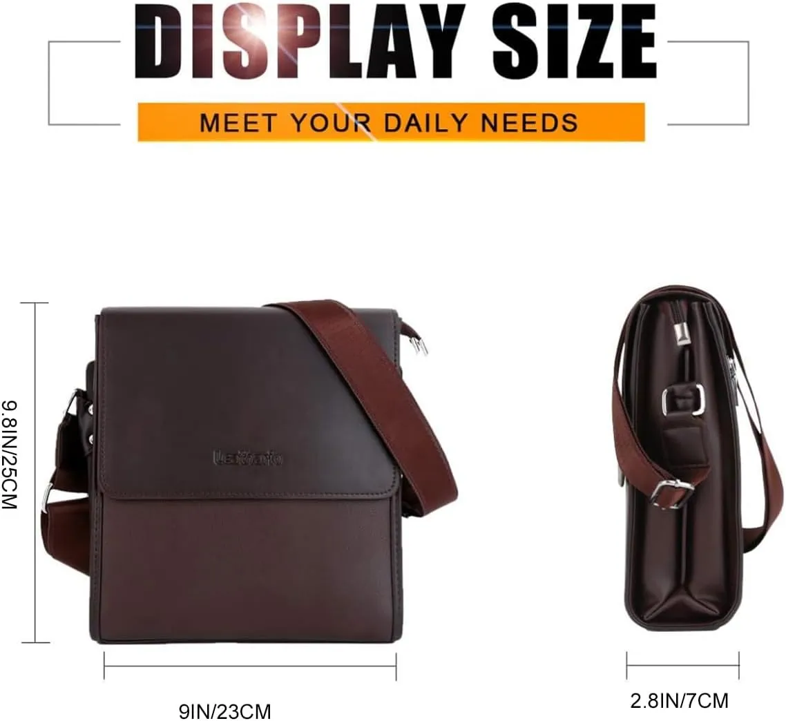 Leathario Crossbody Bag for Men Vegan Leather Small Messenger Shoulder Purse Side Satchel for Work Business Travel Daily