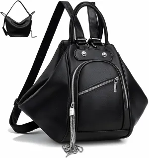 Leather Backpack Purse for Women Fashion Multipurpose Design Handbag Ladies Shoulder Bags with Tassel for Work College Travel