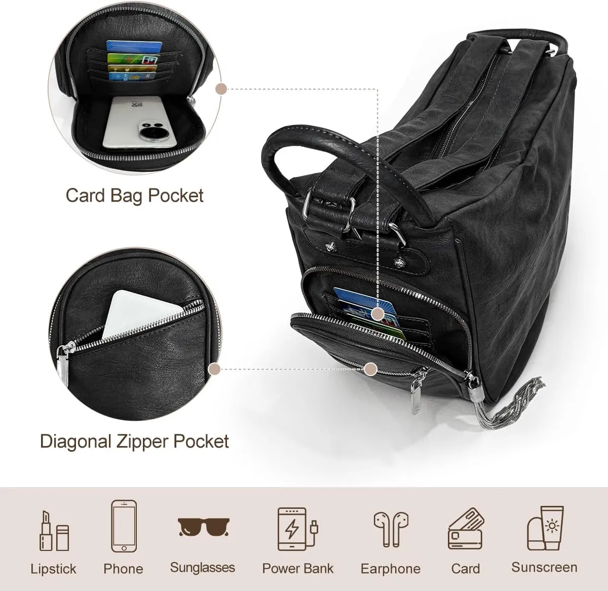 Leather Backpack Purse for Women Fashion Multipurpose Design Handbag Ladies Shoulder Bags with Tassel for Work College Travel