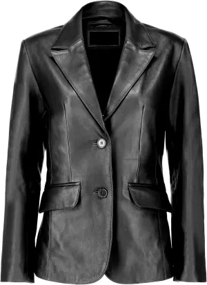 Leather Blazers for Women 2-Button Lambskin Leather Blazer Women Real Lambskin Leather Women Blazer Business Coat