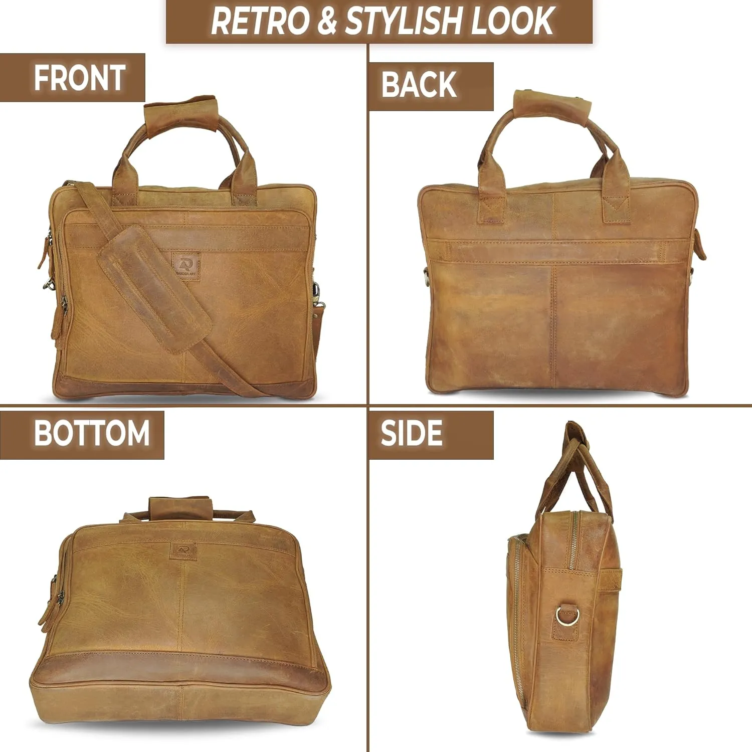 Leather Briefcase for Men and women - Vintage 15.6" Laptop Messenger Bag Genuine Crazy Horse Leather Business Satchel