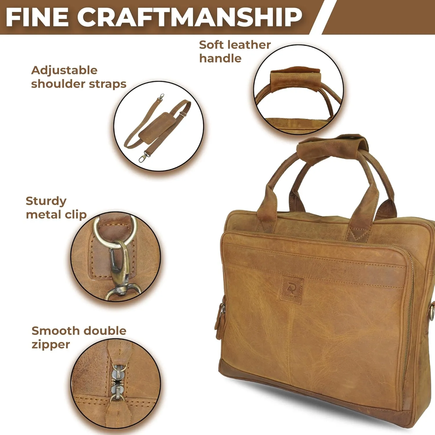 Leather Briefcase for Men and women - Vintage 15.6" Laptop Messenger Bag Genuine Crazy Horse Leather Business Satchel
