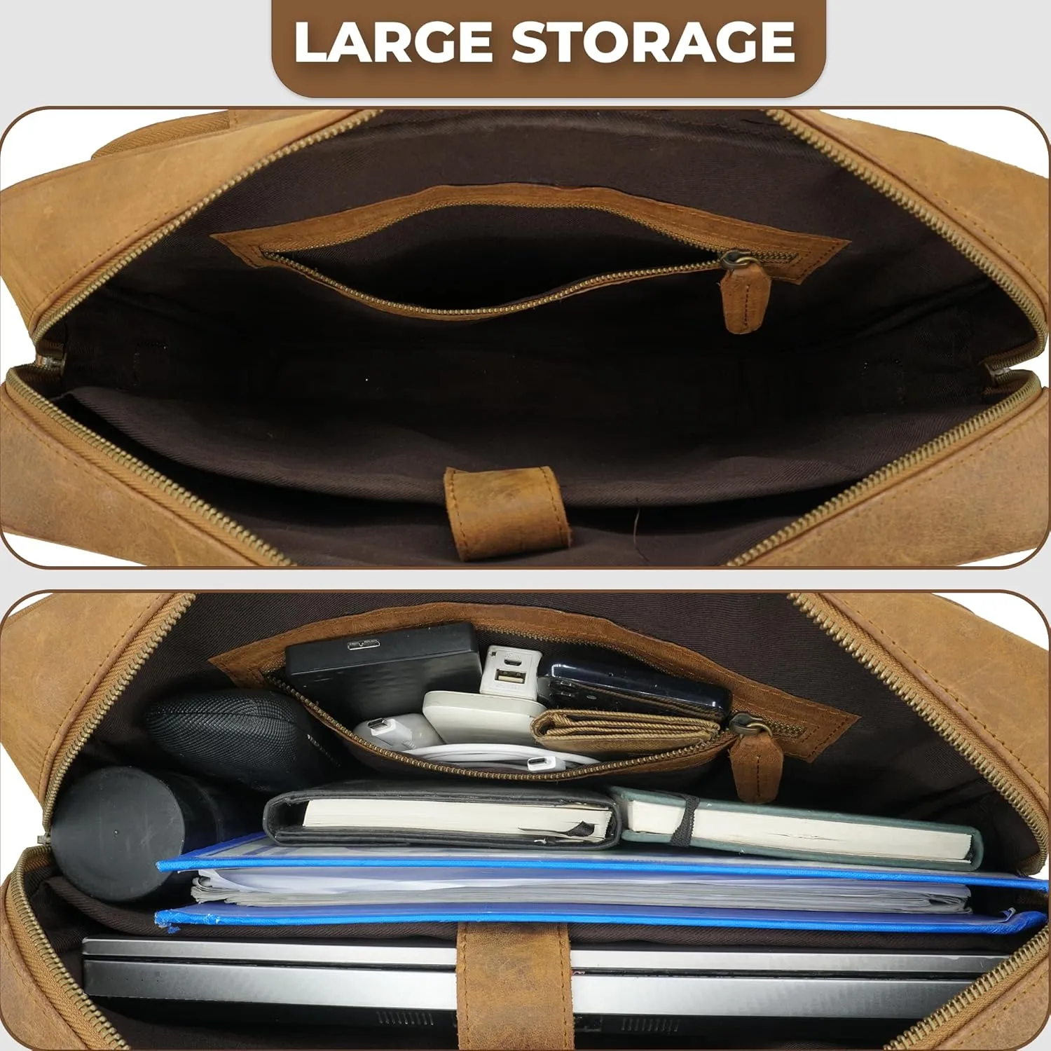 Leather Briefcase for Men and women - Vintage 15.6" Laptop Messenger Bag Genuine Crazy Horse Leather Business Satchel