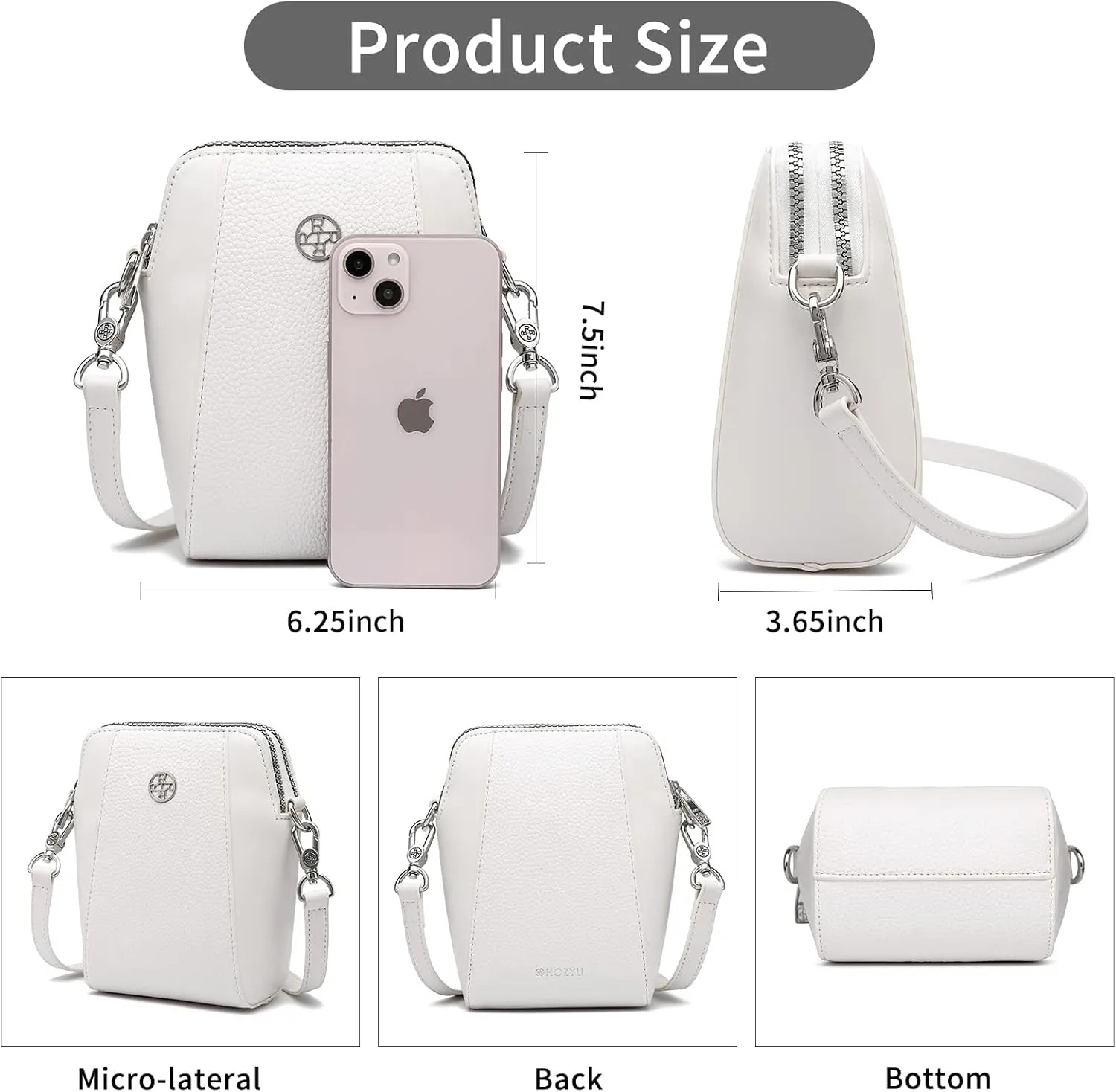Leather Cell Phone Bag,Wallet Purse,Crossbody Bag for Women,Shoulder Bags,Adjustable Strap Double Zip Bags