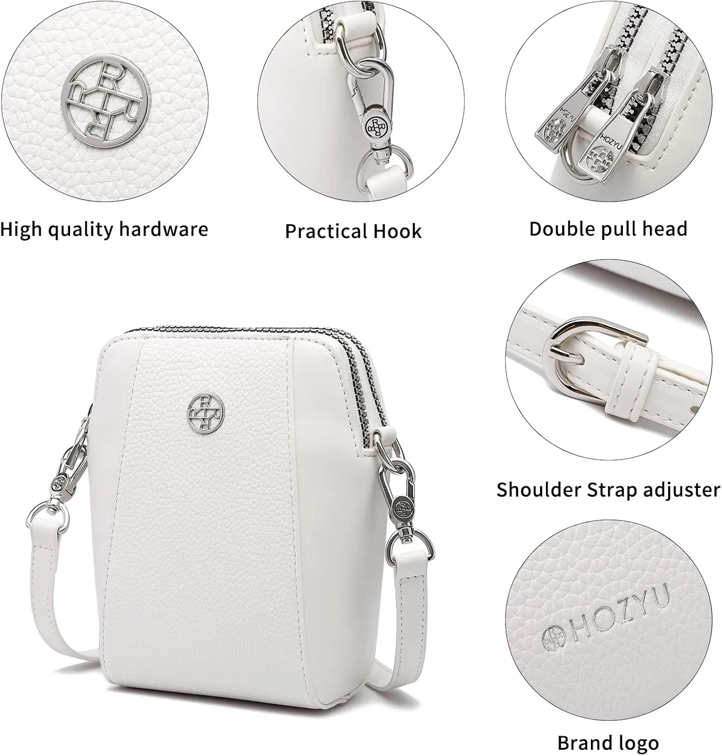Leather Cell Phone Bag,Wallet Purse,Crossbody Bag for Women,Shoulder Bags,Adjustable Strap Double Zip Bags