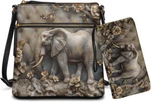 Leather Crossbody Purse Set for Women Girls, Multi Pockets Hobo Bag with PU Wristlet Wallet