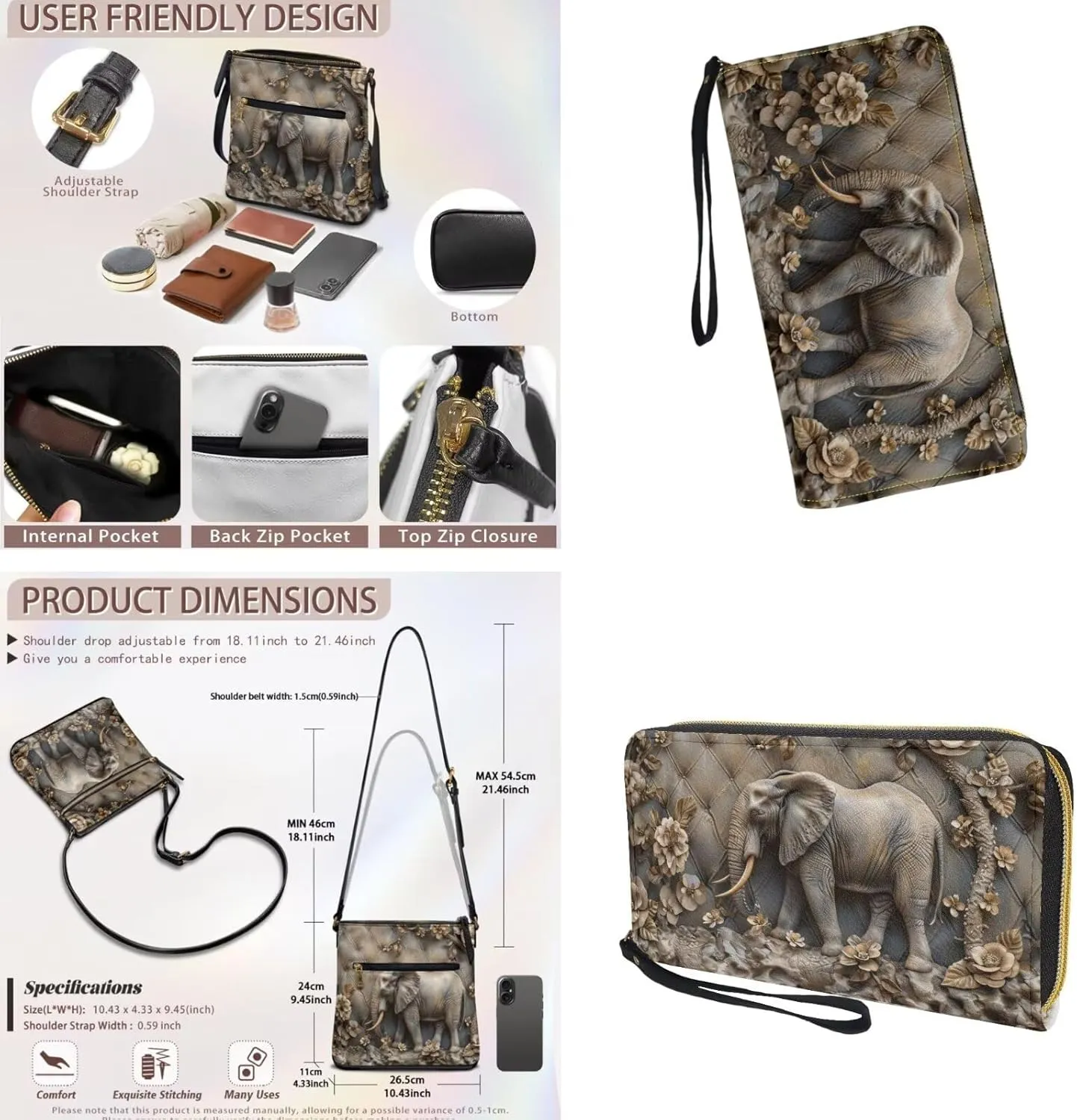 Leather Crossbody Purse Set for Women Girls, Multi Pockets Hobo Bag with PU Wristlet Wallet