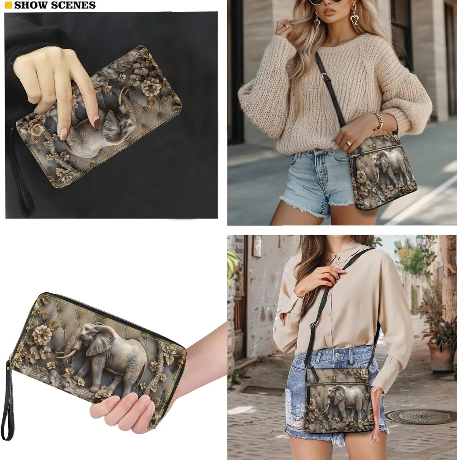 Leather Crossbody Purse Set for Women Girls, Multi Pockets Hobo Bag with PU Wristlet Wallet