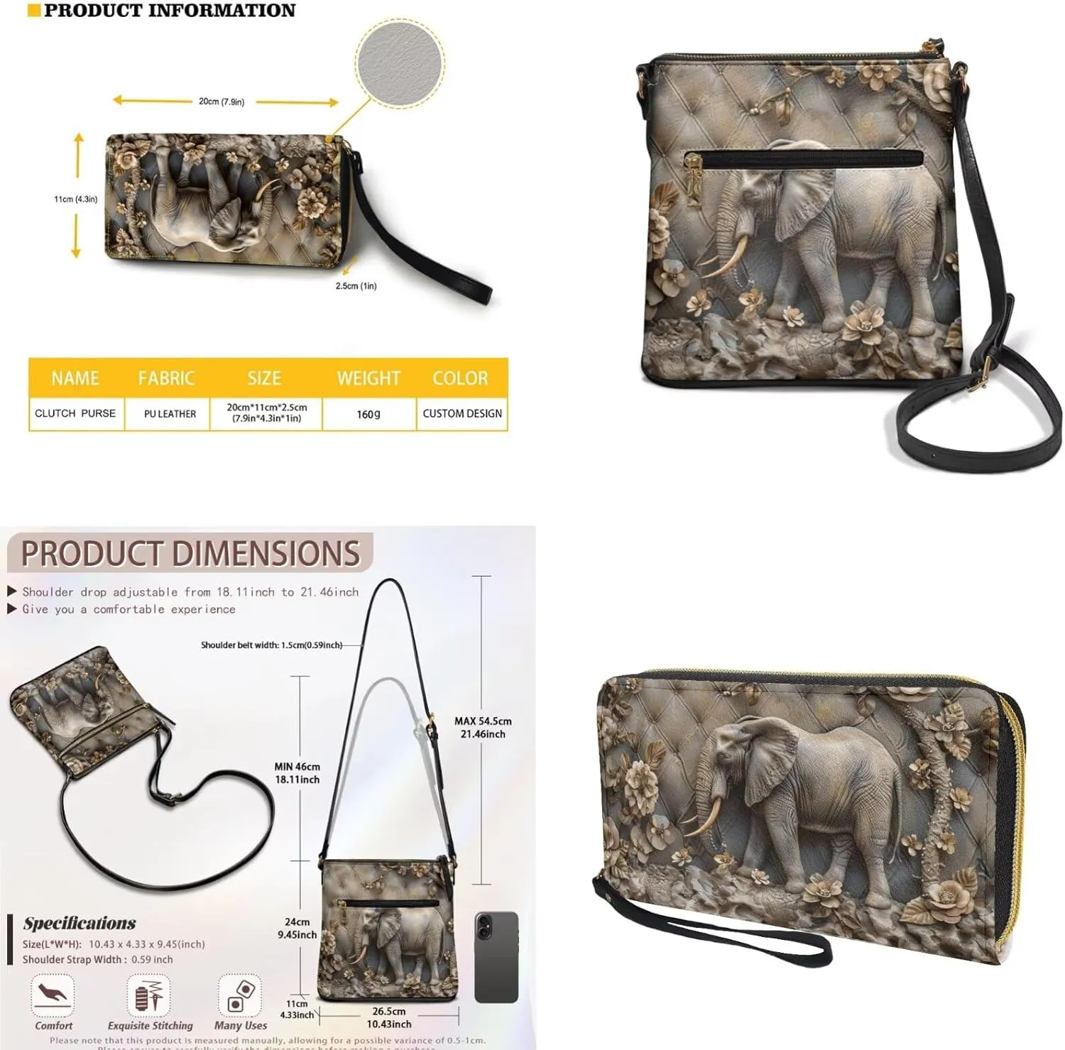 Leather Crossbody Purse Set for Women Girls, Multi Pockets Hobo Bag with PU Wristlet Wallet