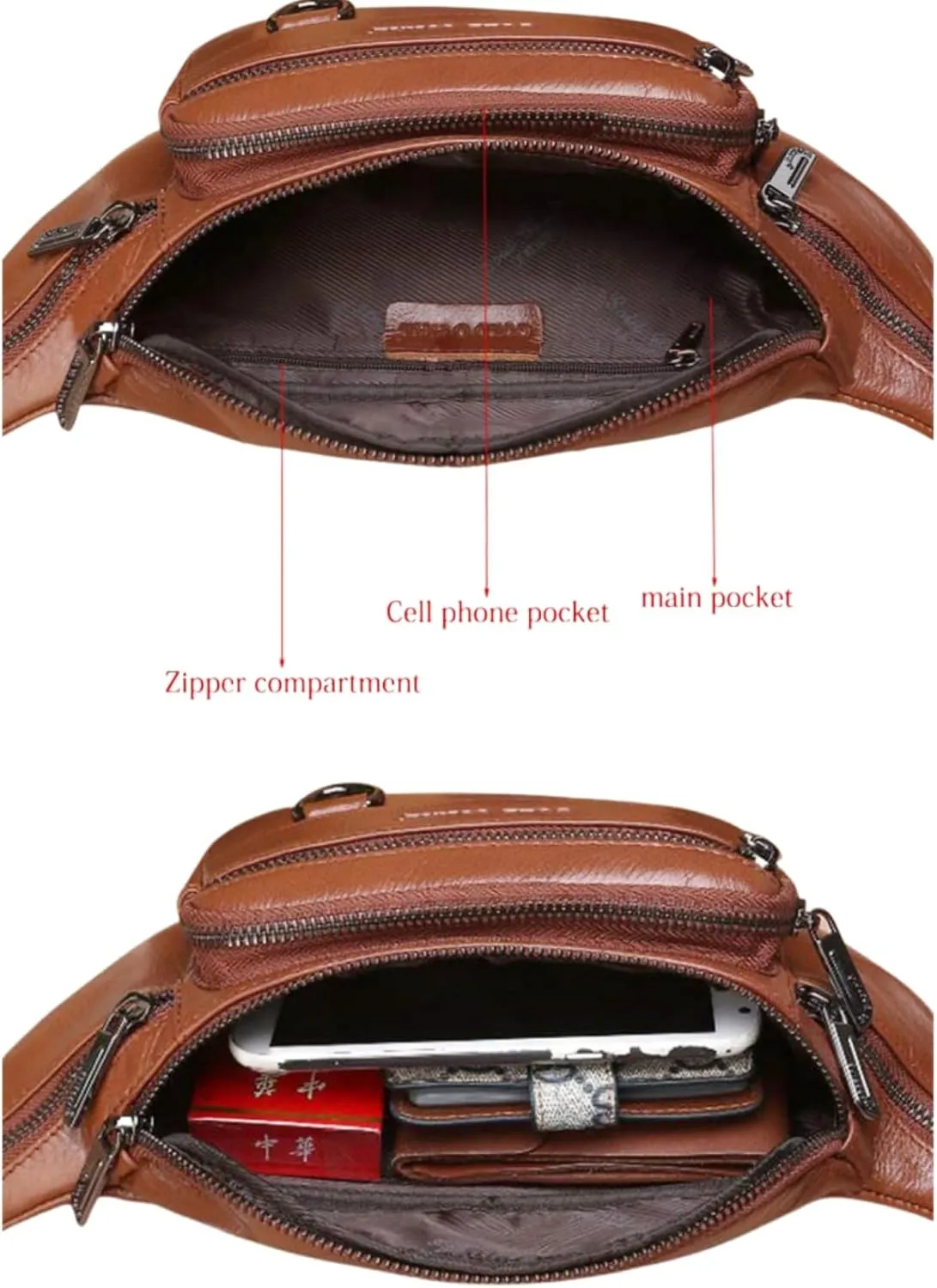 Leather Fanny Pack for Men, Large Waist Bag for Travel, Hiking Biking Motercycling Fishing Running Black Brown Coffee (brown)