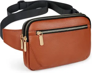 Leather Fanny Packs for Women Fashionable Plus Size Black Fanny Pack for Men Cute Crossbody Bags Belt Bag Waist Pack With Large Capacity Casual Hip Bum Bag for Disney Travel Running Hiking Pink Brown