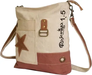 Leather Star Shoulder Bag, Adjustable Handle, Upcycled Canvas Crossbody Bag for women