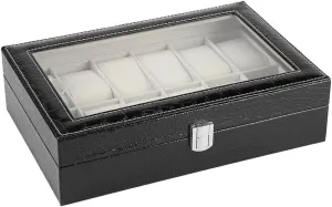 Leather Watch Organizer 12 Slot Watch Box with Latch Transparent and Visible Watch Organizer for Men and Women