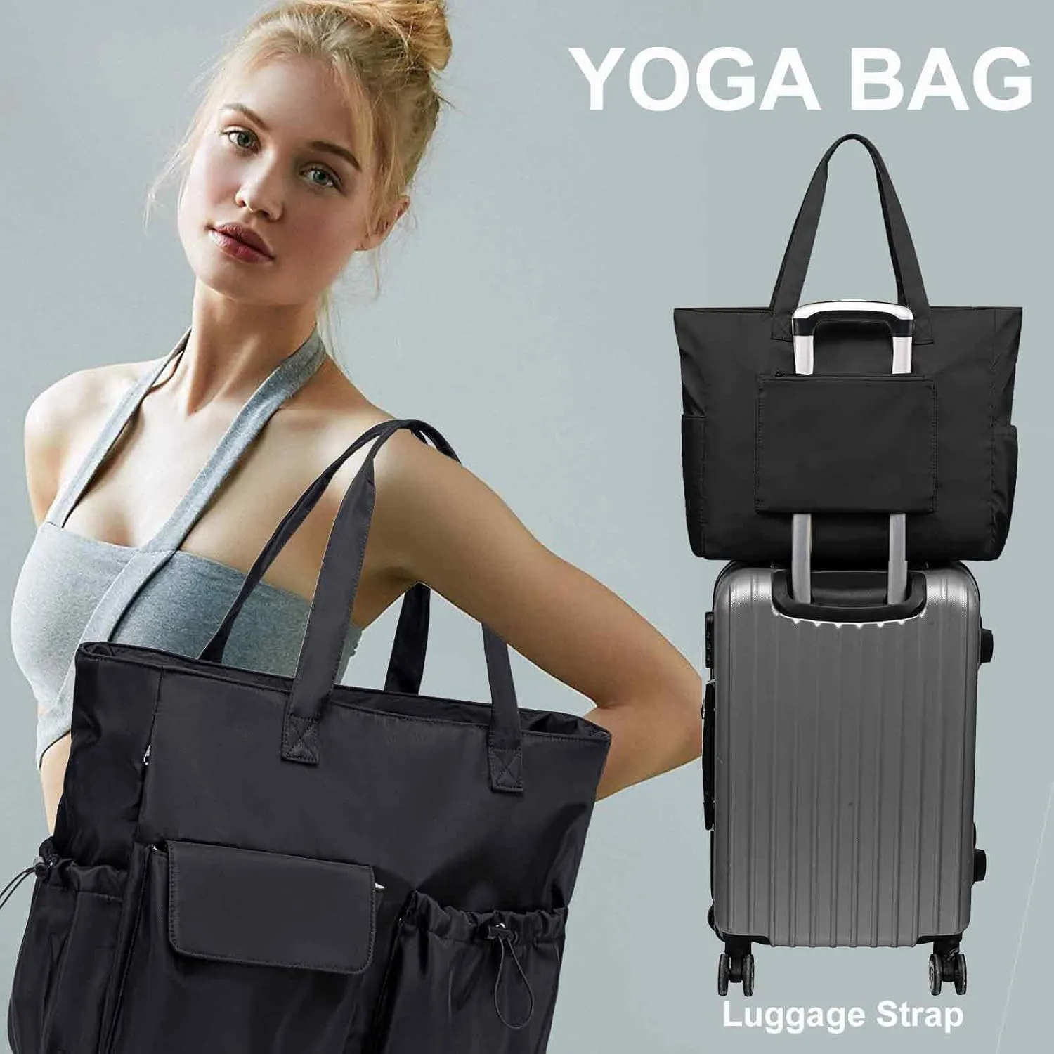 LEDAOU Beach Bag for Women Waterproof Sandproof Tote Bag Pool Bag with Zipper for Gym Shopping Travel with Wet Pocket