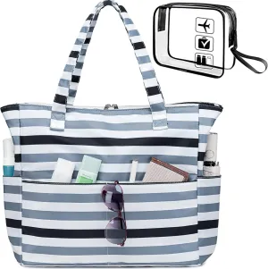 LEDAOU Beach Bag for Women Waterproof Sandproof Tote Bag Pool Bag with Zipper for Gym Shopping Travel with Wet Pocket